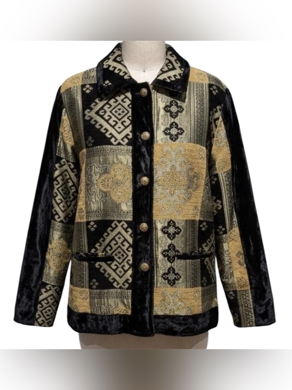 Parsley & Sage Art to wear Black and Rich Gold Textured Jacket size Large